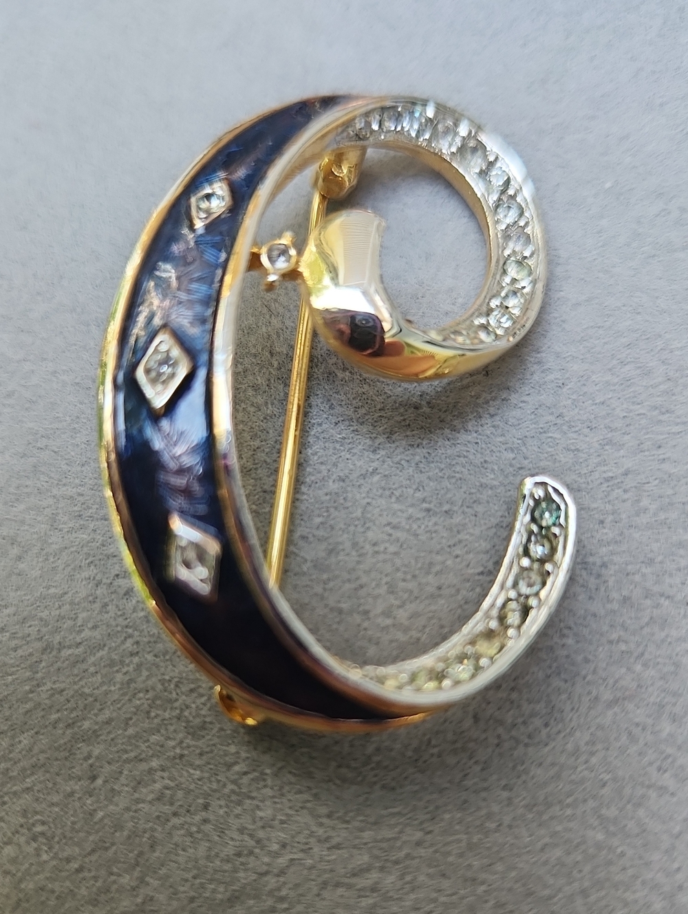 DeNicola Gold-Tone Navy Enamel and Crystal Swirl Brooch - Women's Jewelry